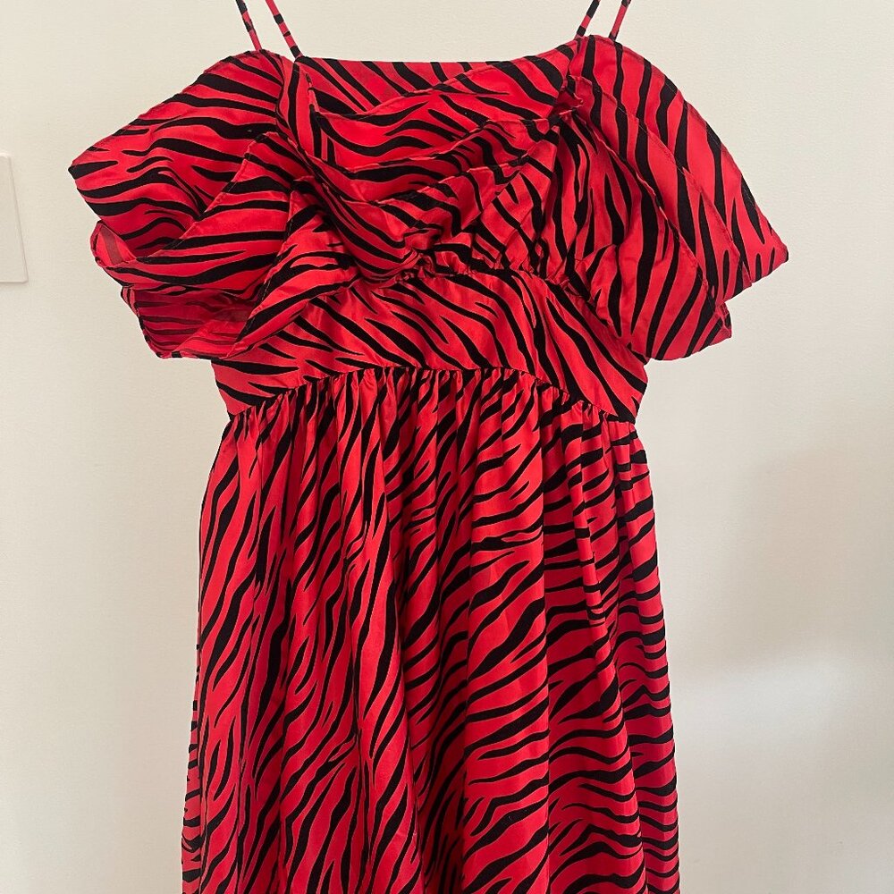 Batsheva Red Zebra Taffeta Maxi Dress – Size 4